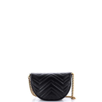 Gucci Gg Marmont Half Moon Flap Crossbody Bag Matelasse Leather Mini