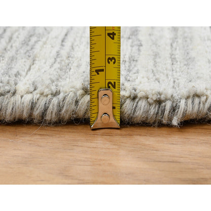 12'X12' Gray Hand Loomed Undyed Natural Wool Modern Design Round Rug