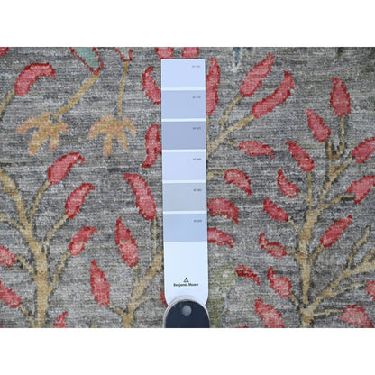 7'9"X7'9" Gray Birds Of Paradise Design Hand Knotted Soft Wool Round Rug