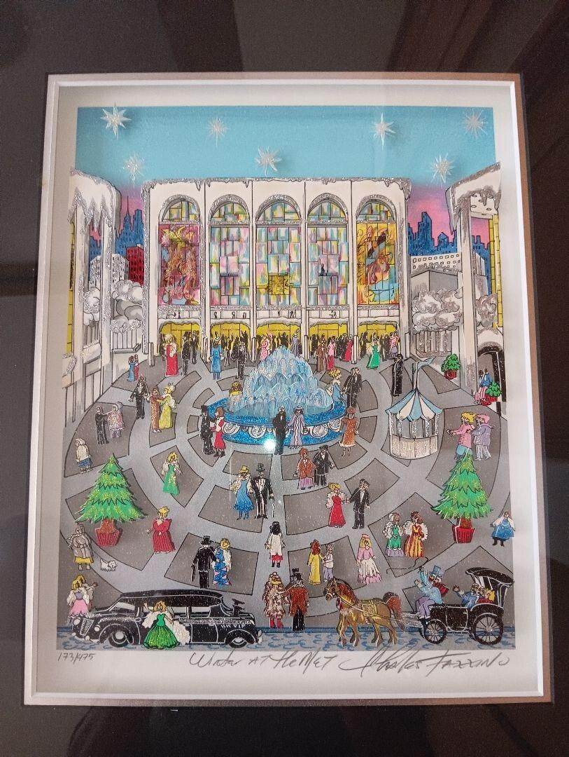 Charles Fazzino FA-46 Winter At The Met Edition Autographed Framed