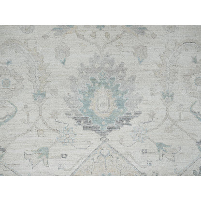 9'1"X11'8" Chiffon White White Wash Peshawar Hand Knotted Pure Wool Rug