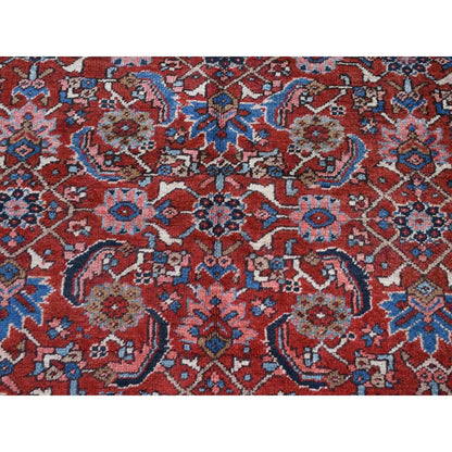 7'3"X9'7" Red Antique Zoroastrian Heris Hand Knotted Pure Wool Clean Rug