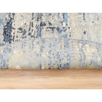 10'X10' Wool-Silk Blue Abstract Mosaic Design Hand Knotted Rug Square
