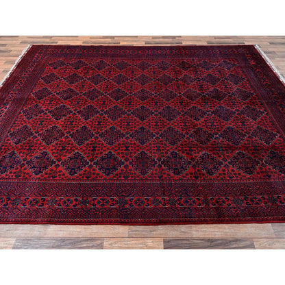 Rug 8'5"x11'2" Red Hand Knotted Afghan Khamyab with Geometric Pattern Wool