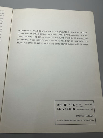 Joan Miro Derriere Le Miroir No 123 Miro. Ceramique Pour Harvard 1961 Lithograph