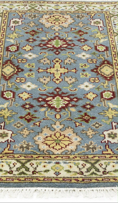 Hand-knotted gray floral chobi rug oriental farmhouse decor carpet