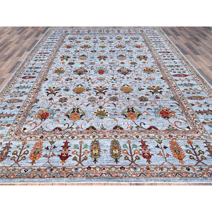 9'2"X12'4" Oxford Gray Wool Hand Knotted Sultani Pomegranate Design Rug