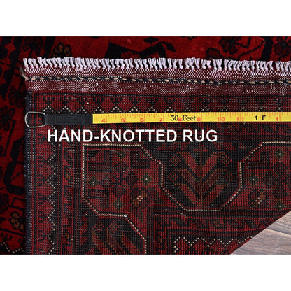 2'9"X3'10" Red Hand Knotted Afghan Khamyab Tribal Design Wool Sample Rug