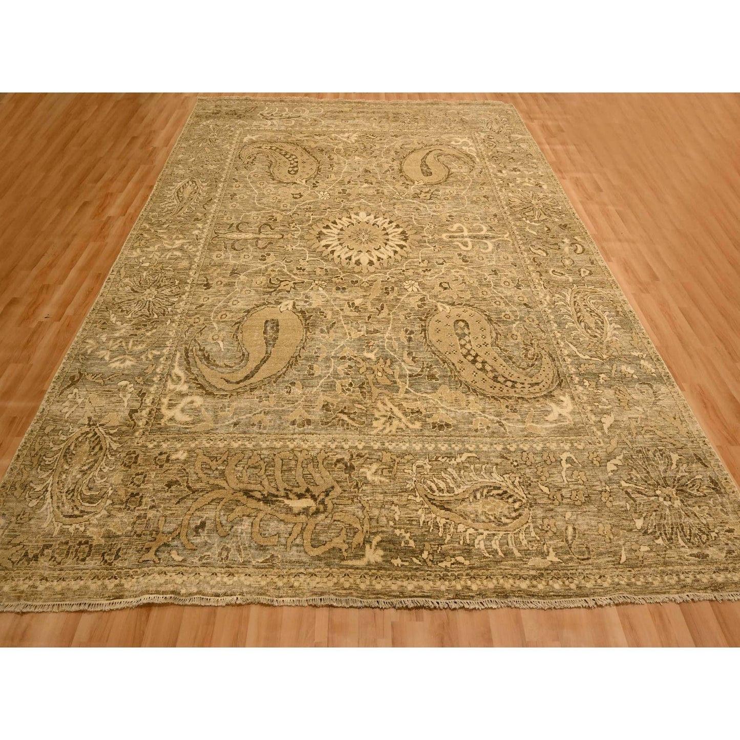 8'9"X11'10" Brown Tone On Tone Suzani Design Hand Knotted 100% Wool Rug
