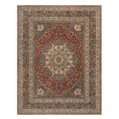 7'10"X10'1" Red Antiqued Fine Heris Re-Creation Hand Knotted Wool Rug