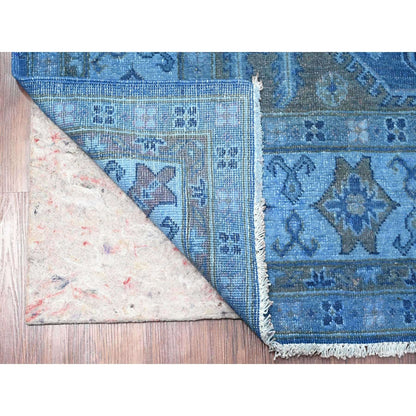 6'2"X8'5" Blue Overdyed Kazak Star Design Hand Knotted 100% Wool Rug
