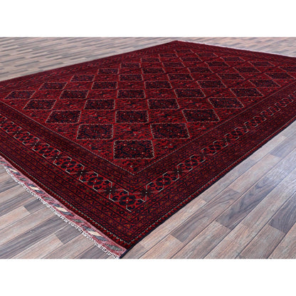 9'9"X13'1" Red Afghan Khamyab Geometric Design Soft Wool Hand Knotted Rug