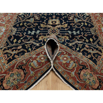 6'2"X9'2" Polo Blue Pure Wool Soft Antiqued Fine Heris Hand Knotted Rug