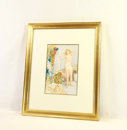 Erno Zorad (Hungary) Signed Original Watercolor On Paper Nude Painting Framed