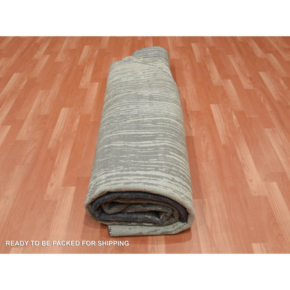 10'X10' Gray Modern Ombre Organic Wool Hand Knotted Round Oriental Rug