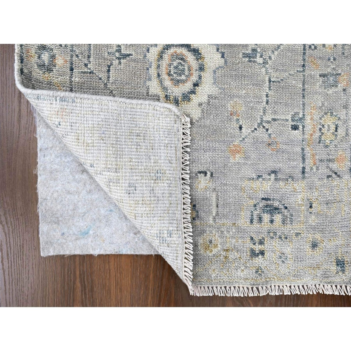 2'3"X11'2" Gray Oushak Design Soft Velvety Wool Hand Knotted Runner Rug