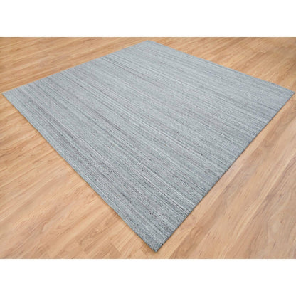 10'1"X10'1"Gray Wool Hand Loomed Modern Striae Design Square Oriental Rug