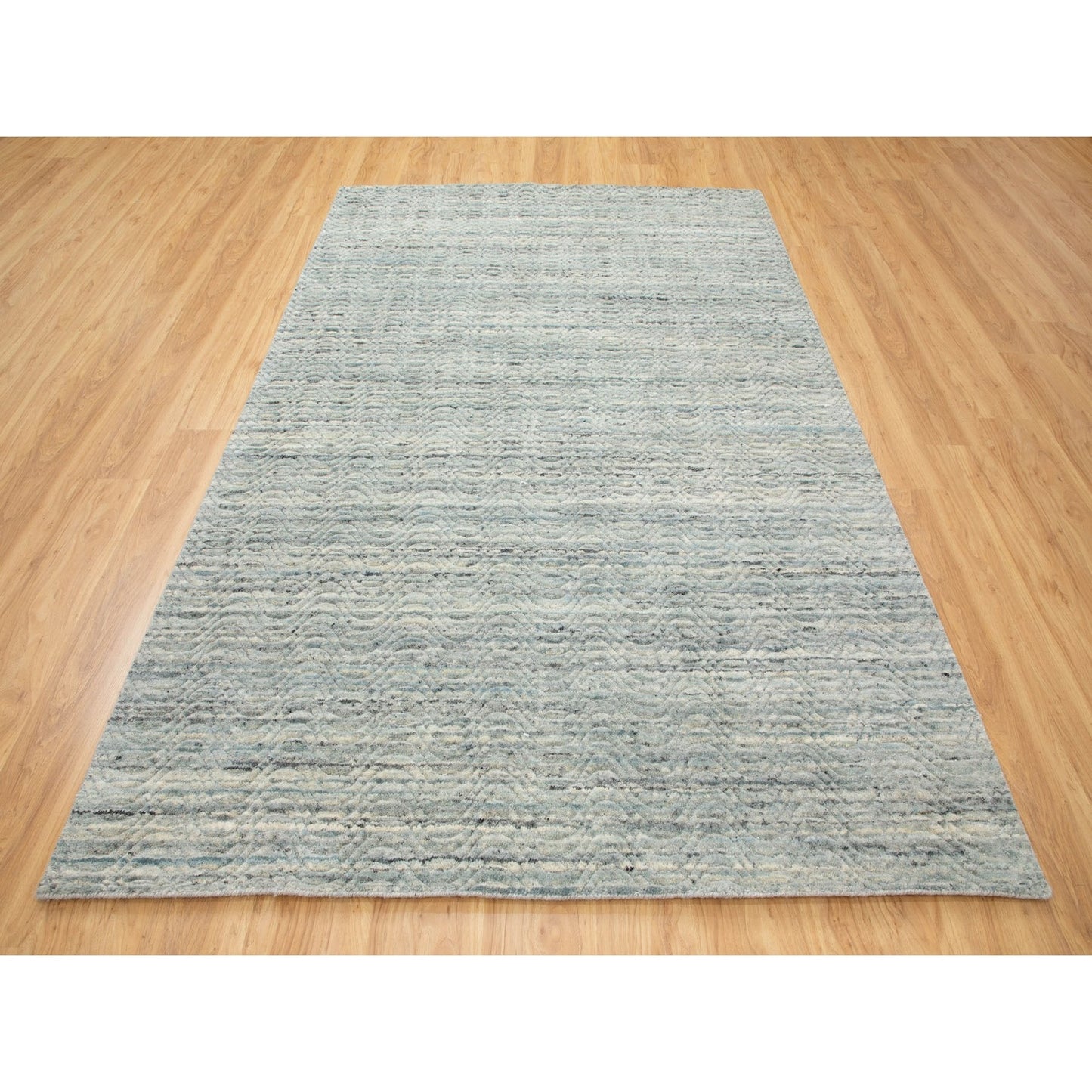 6'X9' Green Variegated Design Hand Loomed Pure Wool Modern Oriental Rug