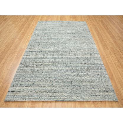 6'X9' Green Variegated Design Hand Loomed Pure Wool Modern Oriental Rug