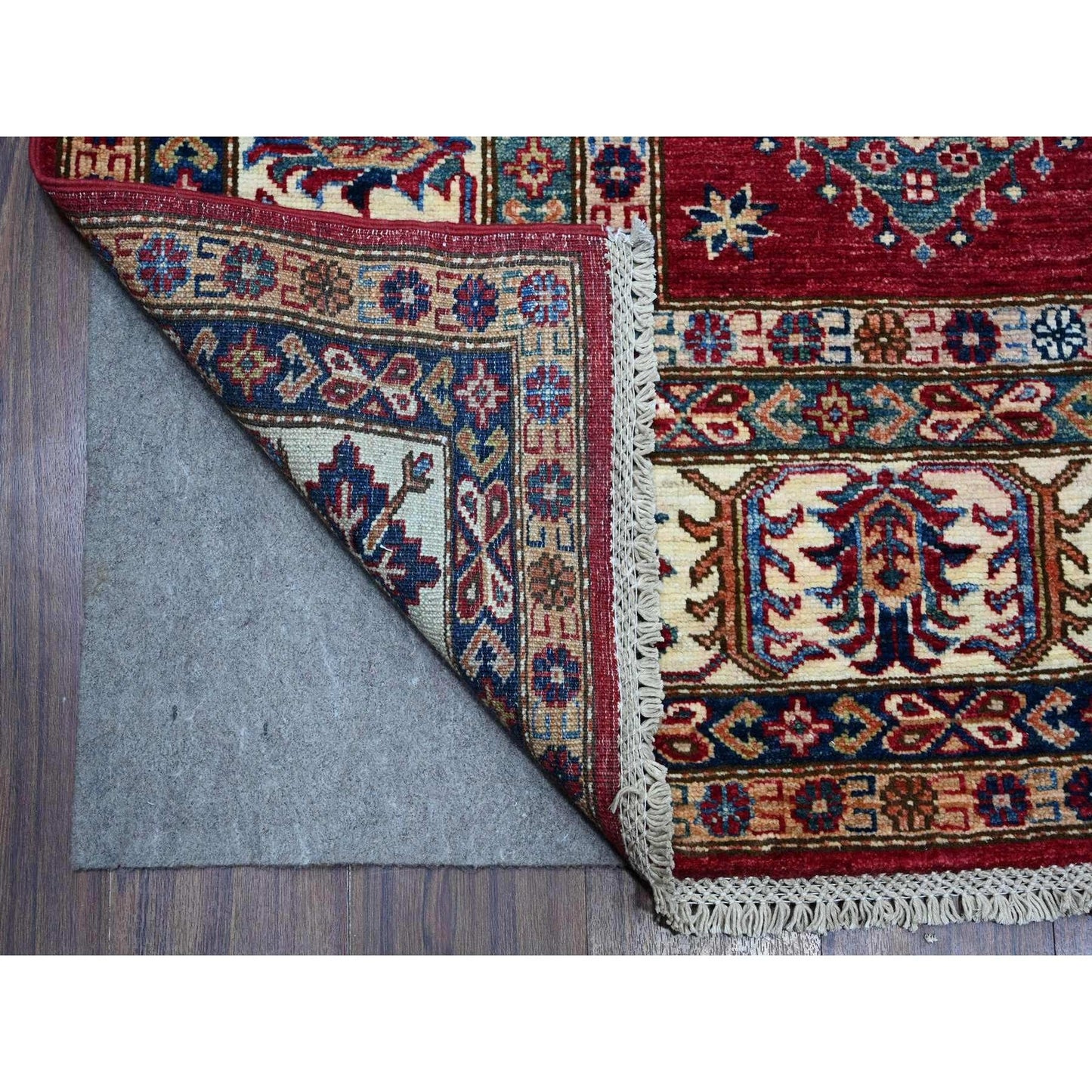 7'9"X9'9" Cereza Red Hand Knotted Afghan Super Kazak Wool Oriental Rug