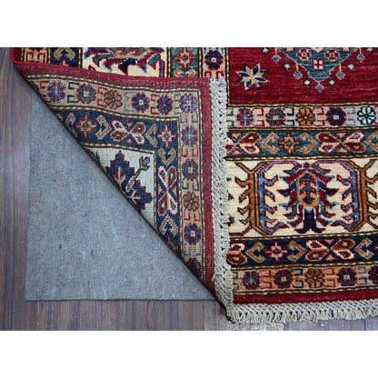 7'9"X9'9" Cereza Red Hand Knotted Afghan Super Kazak Wool Oriental Rug