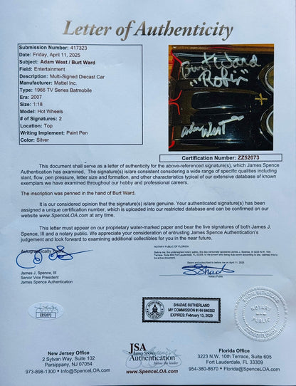 Adam West & Burt Ward Autographed Batman&Robin 1:18 Scale Hot Wheels Batmobile (