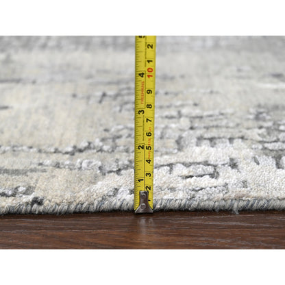 2'9"X19'9" Gray Abstract Design Wool And Silk Hand Knotted Xl Runner Rug
