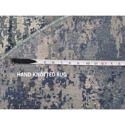 6'2"X6'2" Round Abstract Design Wool And Pure Silk Blue Hand Knotted Rug