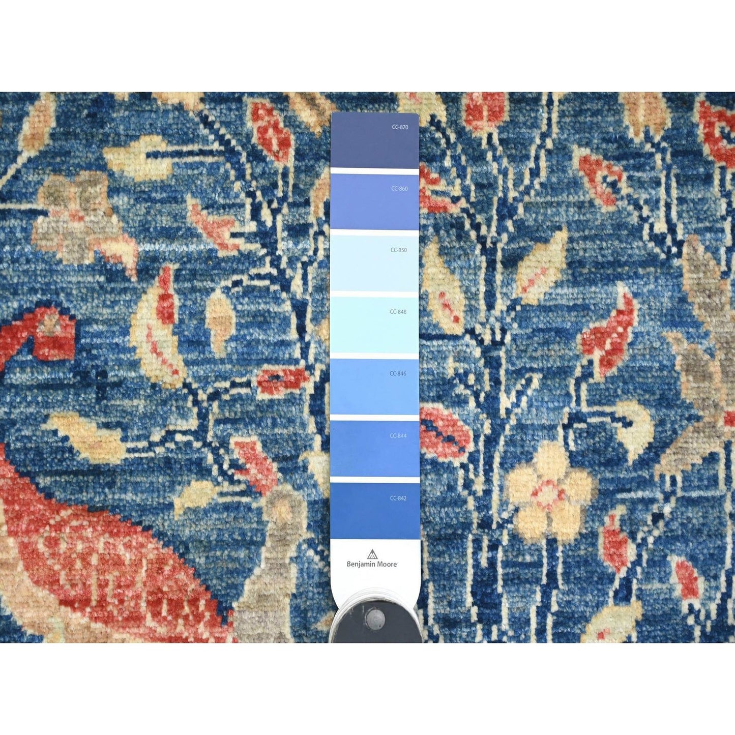 2'X3' Blue Afghan Peshawar Birds Design Hand Knotted Soft Wool Mat Rug