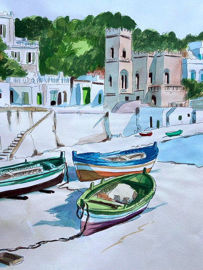 Aldo Riso ''Tricase Porto'' Inc. Hand Painted 60X80 According To Law