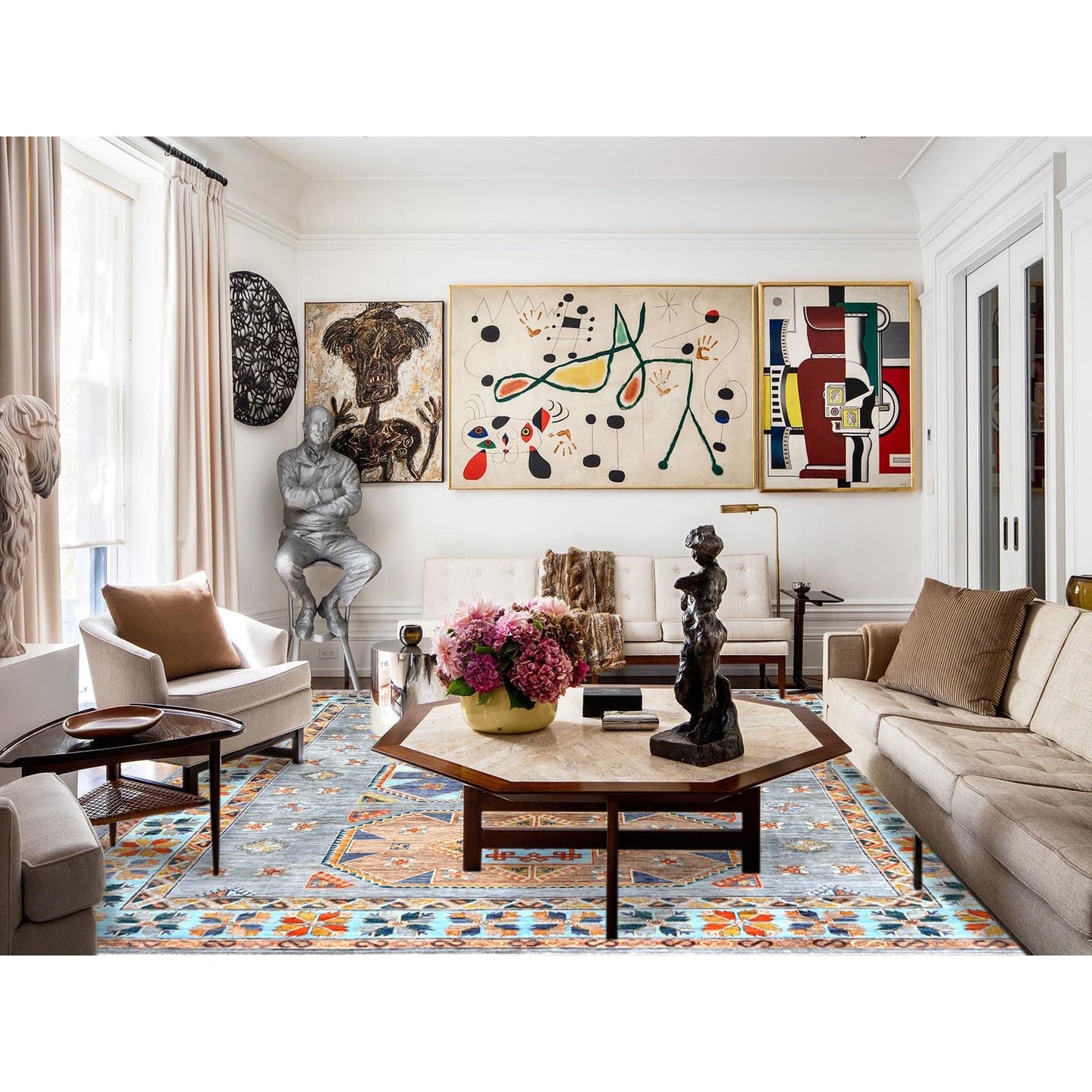 8'3"x9'7" Gray Wool Hand Knotted Armenian Inspired Design 200 KPSI Rug