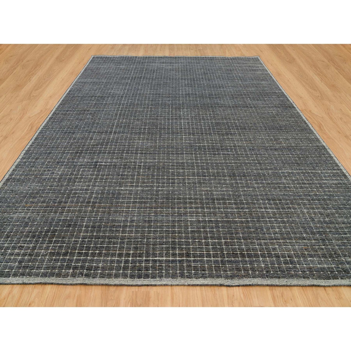 12'X14'9" Gray Loomed Knotted Modern Box Design Pure Wool Oversized Rug