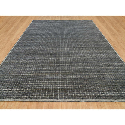 12'X14'9" Gray Loomed Knotted Modern Box Design Pure Wool Oversized Rug
