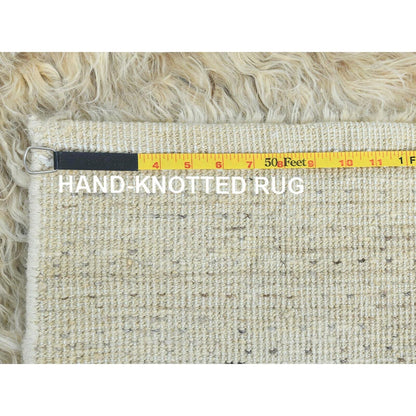 2'6"X10' Beige Wool Hand Knotted Shaggy Moroccan Oriental Runner Rug