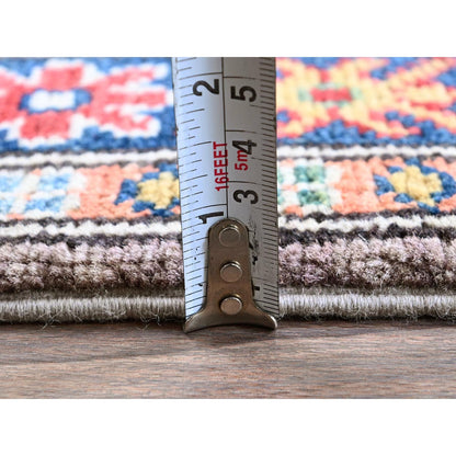 2'X5'9" Brown Kazak With Tribal Design Hand Knotted Soft Wool Runner Rug