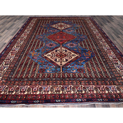 9'5"X12'1" Blue Antique Caucasian Design Revival Hand Knotted Pure Wool Rug