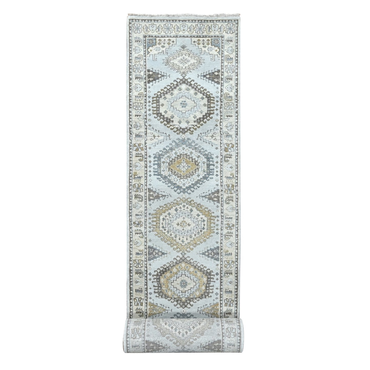 2'9"X18' Gray Wool Handknotted Zoroastrian Village Inspired Xl Runner Rug