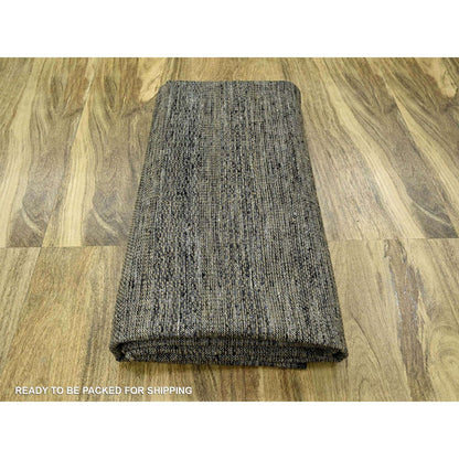 10'X10' Brown Pure Wool Rug Hand Knotted Distressed Grass Design Round