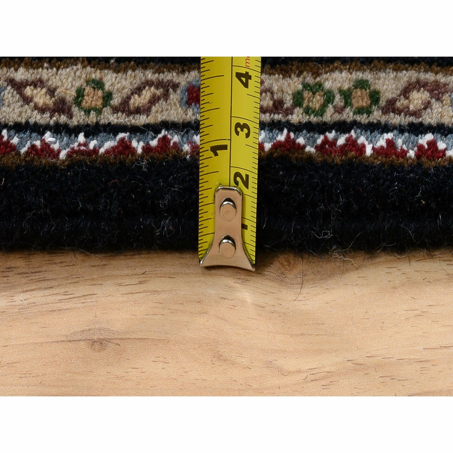 3'X5'2" Black Hand Knotted Wool And Silk Herrita 175 Kpsi Rug