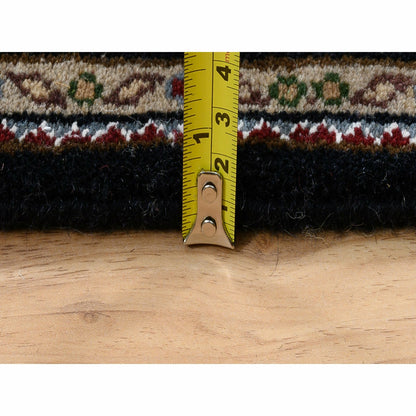 3'X5'2" Black Hand Knotted Wool And Silk Herrita 175 Kpsi Rug