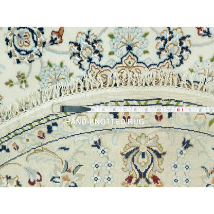 5'X5' Droplets White Hand Knotted Nain Center Medallion Floral Round Rug