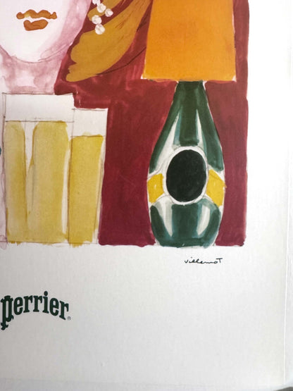 Villemot Perrier Cocktail Mondain Authentic Original 1983 Poster On Linen Rare