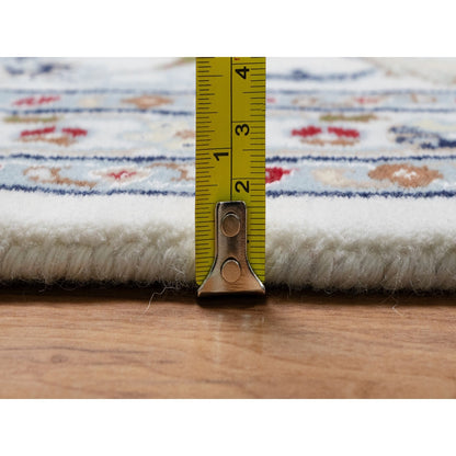 8'10"X12'4" White Nain With Flower Design Hand Knotted Wool And Silk Rug