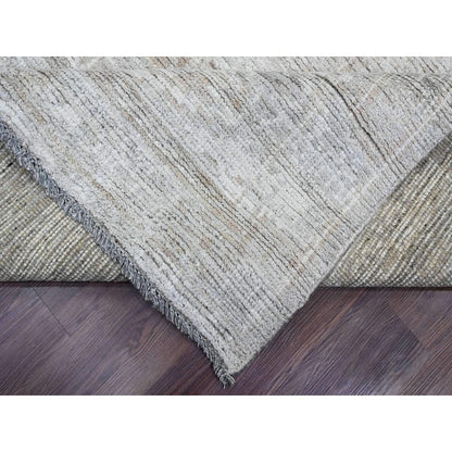 9'X12' Light Brown Moroccan Weave Erased Pattern Hand Knotted Wool Rug