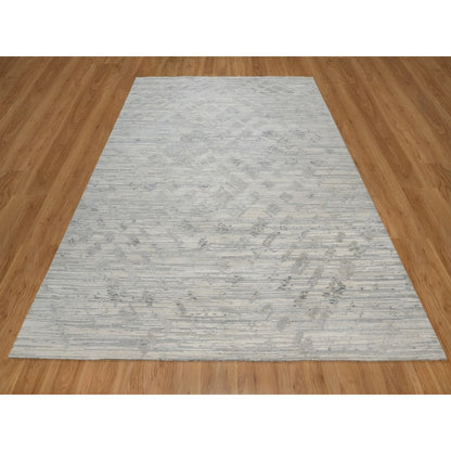 8'X10'2" Cream White Modern Design Hand Knotted Undyed Natural Wool Rug