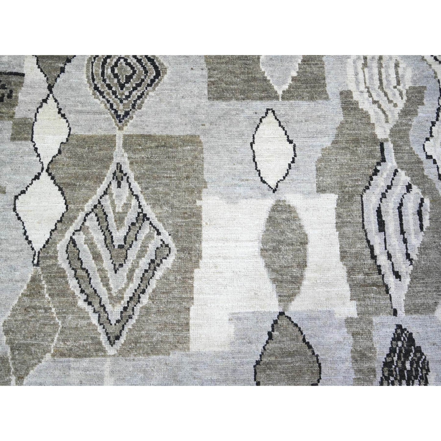 7'4"X9'6" Ivory Wool Hand Knotted Beni Ourain Moroccan Berber Design Rug