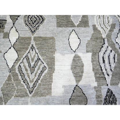 7'4"X9'6" Ivory Wool Hand Knotted Beni Ourain Moroccan Berber Design Rug