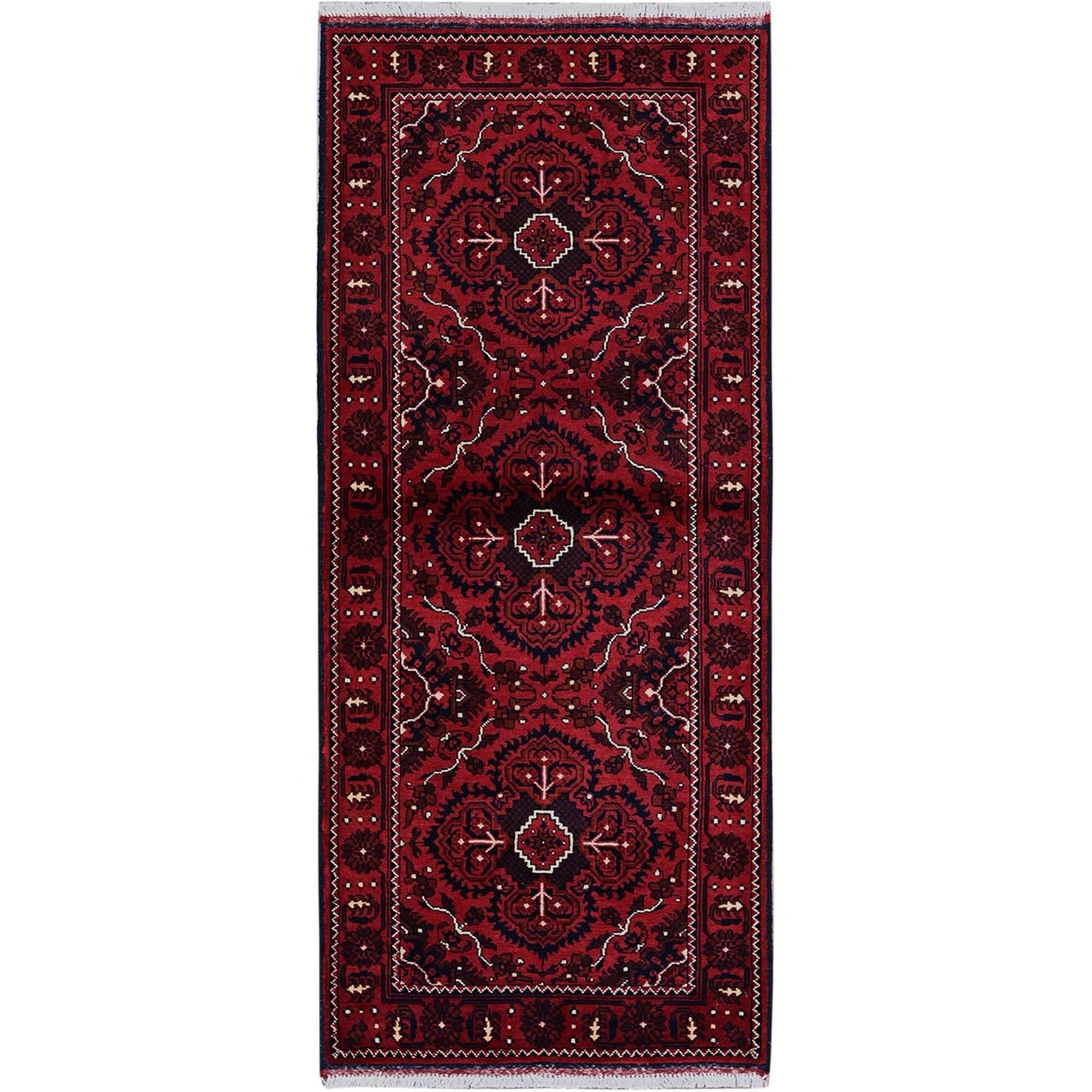 2'4'X5'2" Red Afghan Khamyab Tribal Design Hand Knotted All Wool Runner Rug