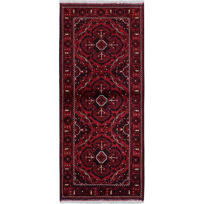 2'4'X5'2" Red Afghan Khamyab Tribal Design Hand Knotted All Wool Runner Rug