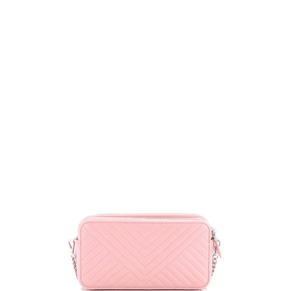 Prada Double Zip Wallet On Chain Crossbody Chevron Leather Mini